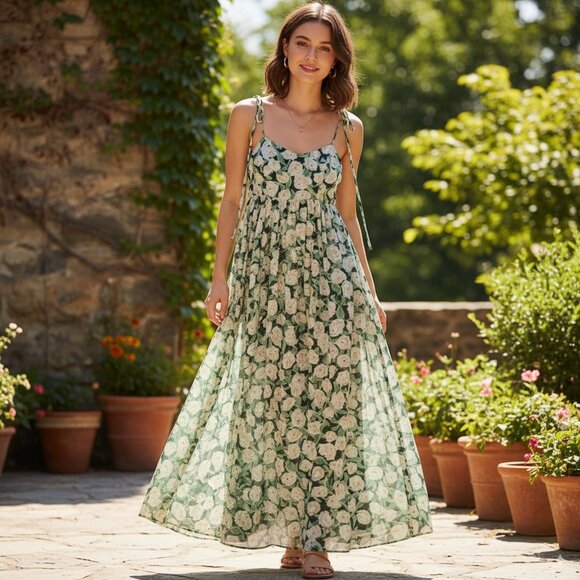 NWT Fame and Partners Lylah Tulip Floral Print Long Maxi Dress Size 0 - Picture 1 of 11